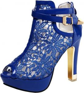 Женские красивые кружевные ботильоны с открытым носком и высоким каблуком getmorebeauty, Blue