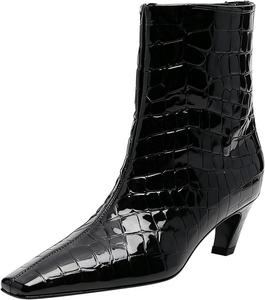 Женские ботильоны FSJ с квадратным носком, удобные, невысокий каблук типа «кикушка», на липучке, зимние, из искусственной замши, повседневные и нарядные, размеры 4-16 US, Black Alligator