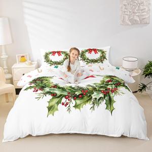 Erosebridal Комплект постельного белья с новогодним принтом для детей и взрослых, Red,white Green