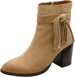 Женские ботильоны FOWT с заостренным носком и ремнями на щиколотке, массивный каблук средний, короткие ботинки с боковой молнией и кисточкой, повседневная обувь, размер 4-16 US, Brown