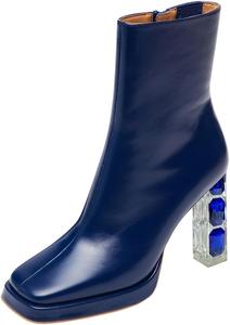 Женские ботильоны FSJ с закрытым квадратным носком, кристальными каблуками, на щиколотке, массивным высокиим каблуком с камнями, боковой молнией, короткие ботинки для вечеринок, выпускного и повседневной носки, размеры US 4-16, Blue