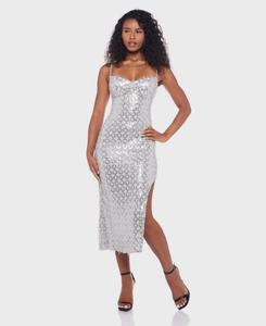 Платье для юниоров с вырезом сердечко и боковым разрезом Alex & Sophia, Grey/ silver