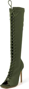 Женские сапоги FSJ с открытым носком, шнуровкой, до колена, выше бедра, на шпильке, с боковой молнией, модные, для вечеринки или выпускного, длинные, размер 4-15 US, Green