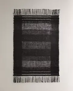 Плед Zara Home Fringed Linen, коричневый