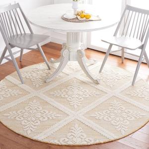 Ковер ручной работы SAFAVIEH, 183 x 183 см,  Vermont Collection Ivory/Gold VRM306D в стиле French Country Trellis из шерсти для прихожей, гостиной, спальни