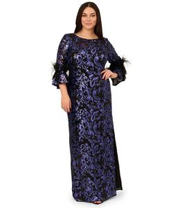 Платье-футляр большого размера с вышивкой пайетками, облегающего силуэта Adrianna Papell, Black Blue