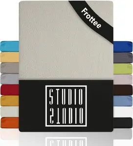 Простыня махровая STUDIO Basic на резинке 90x200 см, хлопок, мягкая и приятная на ощупь, фирменное качество, для всех стандартных матрасов высотой до 25 см - бежевый