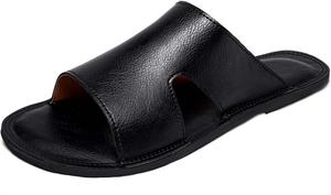 Мужские сандалии-шлепанцы из натуральной кожи премиум-класса, модные повседневные для дома и улицы, противоскользящие, износостойкие, легкие Generic, черный