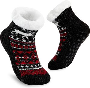 Уютные домашние носки-тапочки для женщин и подростков, нескользящие, с подкладкой из искусственного меха, теплые носки для сна - подарок для нее Citycomfort, черный