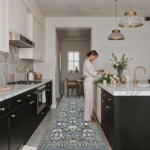 Ковровая дорожка Hy Hao Yun Lai Floral для кухни, 92х305 см, синий