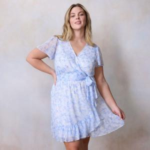 Платье-кейп с расклешенными рукавами больших размеров Lc Lauren Conrad, цвет blue whisper floral