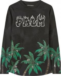 Лонгслив Palm Angels Palms And Skull Over Tee Long-Sleeve 'Black/Green', черный