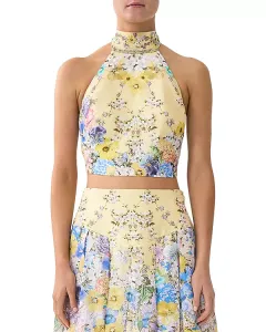 Шелковый топ с завязками на шее Camilla, мультиколор