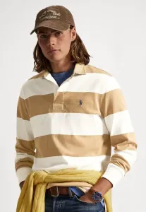 Классическая рубашка-поло в стиле регби с воротником-стойкой цвета хаки Polo Ralph Lauren, Cafe Tan/Trophy Cream