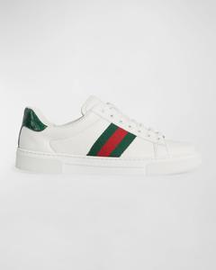 Кожаные низкие кеды Ace Web Gucci, цвет Bianco