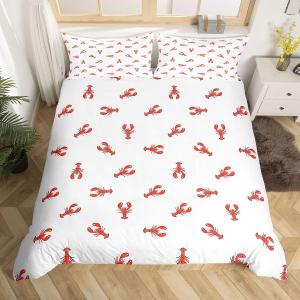 Erosebridal Комплект постельного белья Lobster Duvet Cover Full с морскими животными, красный, детский, с подводными мультяшными персонажами, Multi 04