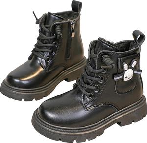 Мальчики Девочки Шнурованные Ботинки Для Прогулок На Открытом Воздухе Дети Кожаные Зимние Сапожки С Меховой Подкладкой Подошва Луг Низкий Каблук Короткие Снежные Сапоги Детские С Боковой Молнией Всаднические Ботинки Нескользящие Ботиночки Generic, Black