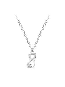 Alexander York Детское ювелирное колье с подвеской в виде кошки, ажурный дизайн с кубическим цирконием в серебре