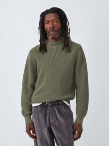 Хлопковый джемпер с ребристым воротником John Lewis, Deep Lichen Green