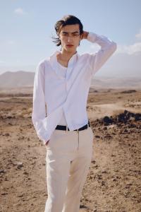 Рубашка из льняной ткани, классического кроя H&M, белый