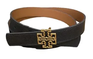 Двусторонний двухцветный женский кожаный ремень с гладкой пряжкой, ширина 2.54CM TORY BURCH, черный