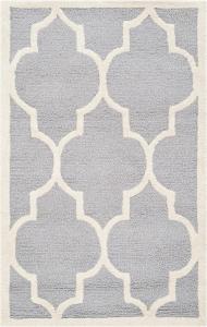 Ковер SAFAVIEH, 61 x 92 см, Cambridge Collection, Silver & Ivory, ручной работы марокканский узор Trellis из шерсти, идеально для помещений с высокой проходимостью: прихожая, гостиная, спальня (CAM134D)