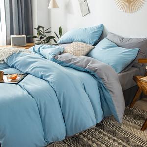 Muji Комплект постельного белья из 4 предметов (простыня, пододеяльник 180х220 см), цвет Light cyan silver gray