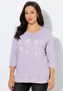 Футболка с длинными рукавами и растительным принтом в стиле «rawedged». Ulla Popken, Lavender