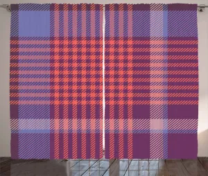 Клетчатая штора ABAKUHAUS в деревенском стиле, ретро-стиль британской культуры, универсальные ленточные шторы для гостиной с петлями и крючками, 280 x 175 см, лавандово-оранжевый, фиолетовый Abakuhaus