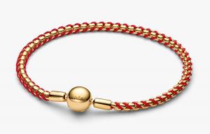 Браслет Pandora Red Cord Snake Chain, золото/красный