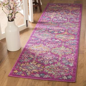 Ковер-дорожка SAFAVIEH, 69 x 244 см, Madison Collection, Fuchsia & Blue, дизайн Boho Chic Damask, без линьки и простой в уходе, идеален для помещений с высокой проходимостью в гостиной, спальне (MAD144F)