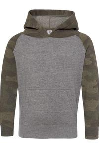 Independent Trading Co. Детская толстовка с капюшоном из специальной смеси реглан, цвет nickel heather/ forest camo