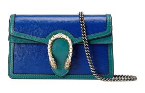 GUCCI Кожаная сумка Дионис через плечо женская синяя и изумрудно-зеленая
