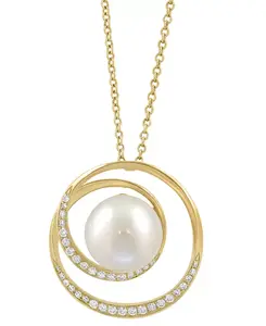 Ожерелье с подвеской Effy из 14-каратного желтого золота с культивированным пресноводным жемчугом (9-1/2 мм) и бриллиантом (1/5 карата), длина 17 дюймов + удлинитель 1 дюйм Effy Collection, gold