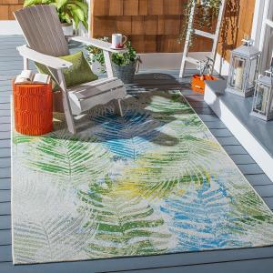 Ковер SAFAVIEH, 244 x 318 см, Summer Collection Green / Grey SMR485Y для помещений и улицы, без ворса, легко чистится, для патио, заднего двора, крыльца, террасы, прихожей