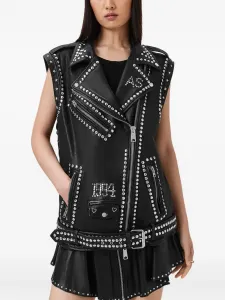 Кожаный жилет с заклепками Allsaints, черный