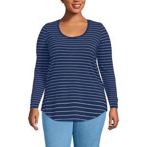 Туника с длинным рукавом для тренировок больших размеров Lands' End, цвет navy white stripes