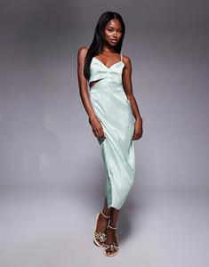 Платье мидакси Vesper со сборками спереди и вырезами в цвете шалфея