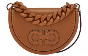 Феррагамо аура полумесяц из коровьей кожи, сумка через плечо, кроссбоди, женская классическая коричневая