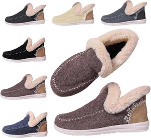 Женские зимние плоские пушистые снежные ботинки, утепленные искусственным мехом, противоскользящие ботильоны на щиколотке, модные повседневные короткие ботиночки с круглым носком Generic, Brown