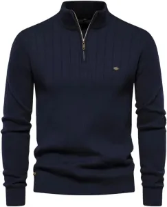 Полувысокий свитер с четвертью молнией для мужчин, теплый, хлопковый