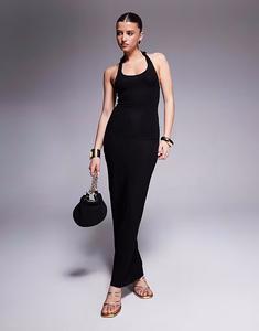 Платье миди с круглым вырезом и сборкой на спине ASOS DESIGN черного цвета