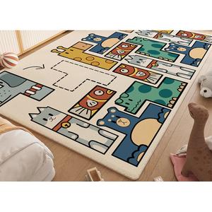 Budis Ковер 160х230 см для гостиной и детской, модель BJ-277, моющийся, водонепроницаемый, с хлопково-льняной основой, квадратный узор с животными