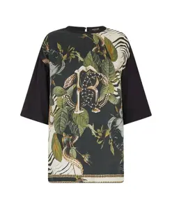 Футболка с монограммой в виде зеркальной змеи и принтом в стиле джунглей. Roberto Cavalli, мультиколор
