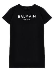 Платье с тисненым логотипом Balmain Kids, черный