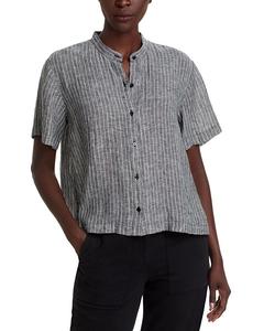 Льняная рубашка с коротким рукавом и воротником-стойкой Eileen Fisher, серый