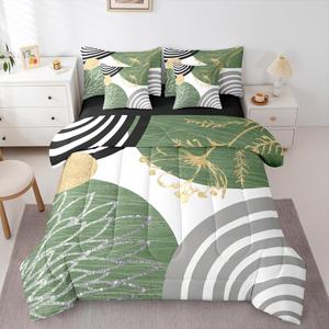 Erosebridal Комплект постельного белья Boho Mid Century из 7 предметов в зеленых и белых геометрических принтах, Green