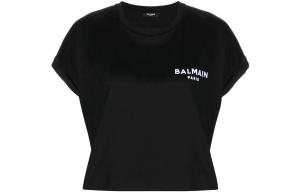 Футболка короткая с принтом логотипа BALMAIN, черный