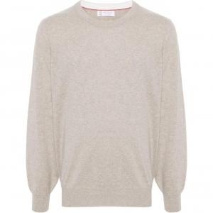 Вязаный свитер с круглым вырезом Brunello Cucinelli, бежевый