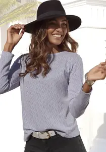 Рубашка Vivance с длинными рукавами и модным ажурным узором, голубой